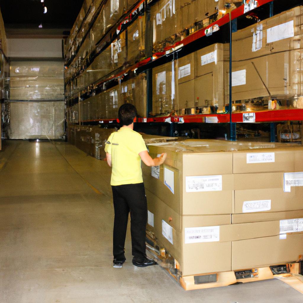 Person managing inventory in warehouse
